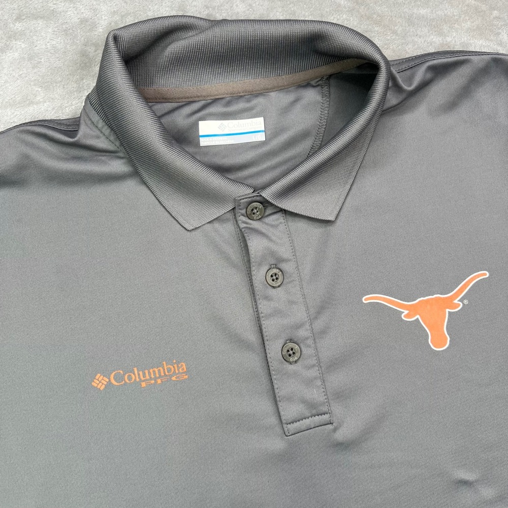 Columbia PFG Texas Longhorns Polo Shirt Mens Large Grey Omni-Shade Performance